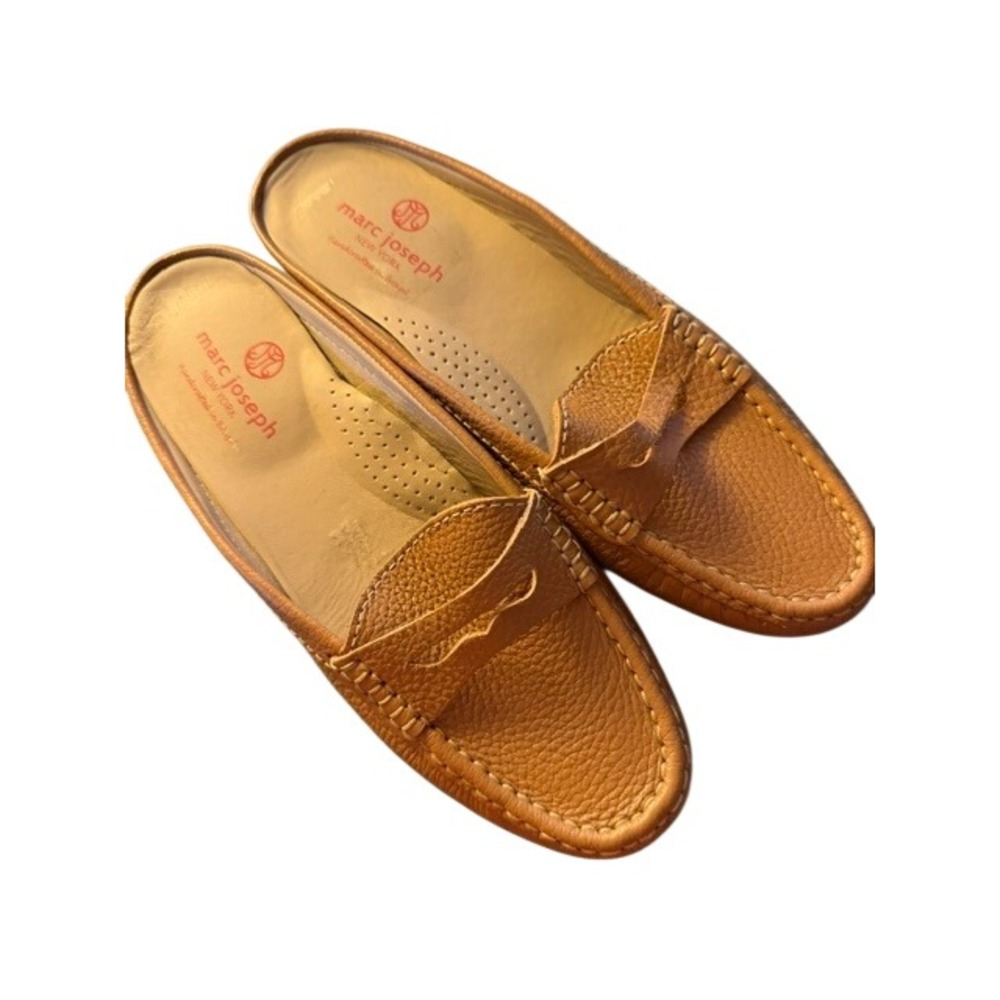 Marc Joseph New York‎ Tan Pebbled Leather Penny Loafer Mules 8 Brazil